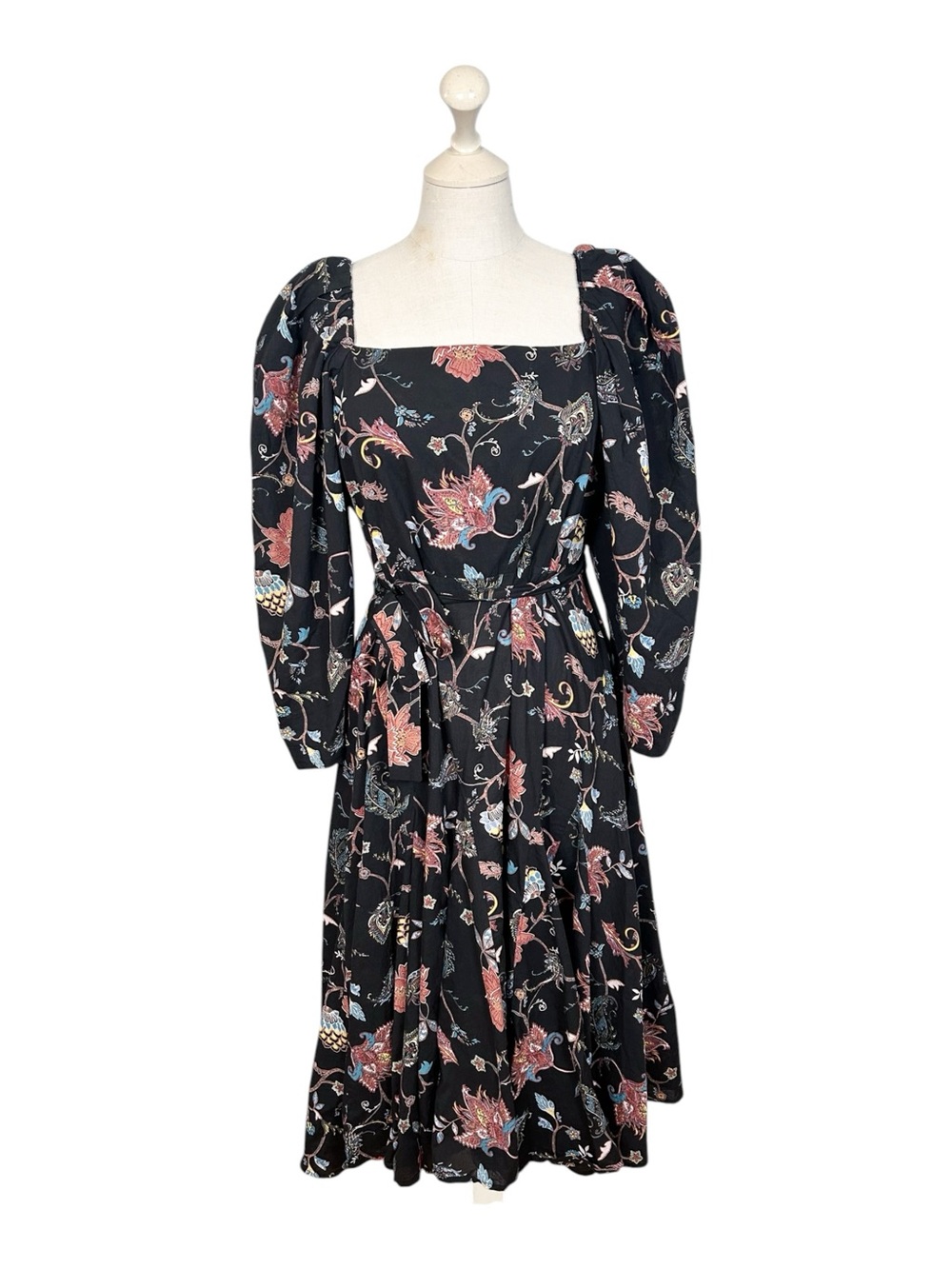 Mille Black Floral Square-Neck Puff Sleeve Midi Dress